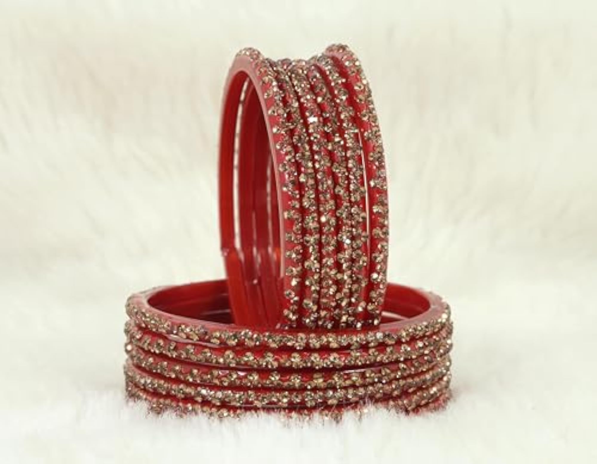 Stylish Glass Bangle Set Maroon Stone